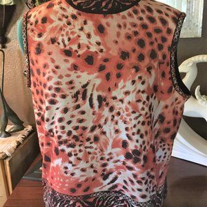 St. John Sport Orange & Brown Sleeveless Top L EUC